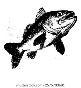 black and white vector of a fish with intricate details and a textured appearance, ideal for aquatic-themed designs or wildlife-inspired artwork.