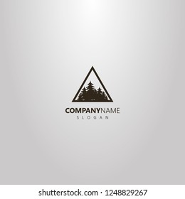 black and white vector flat art logo of a coniferous forest in a triangular frame