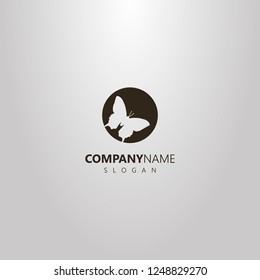 Black and white vector flat art negative space round logo of a butterfly 