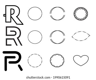 Black and white vector flat design: R letter logo template set