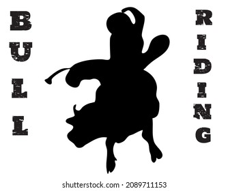 Black and white vector flat illustration: Bull riding rodeo discipline