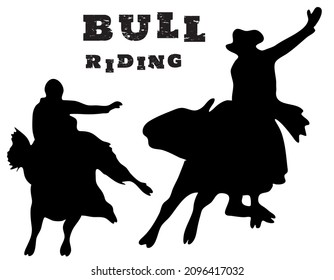 Black and white vector flat illustration: Bull riding rodeo sticker