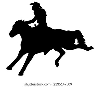 Black and white vector flat illustration: western horse and rider silhouette