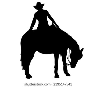 Black and white vector flat illustration: western horse and rider silhouette