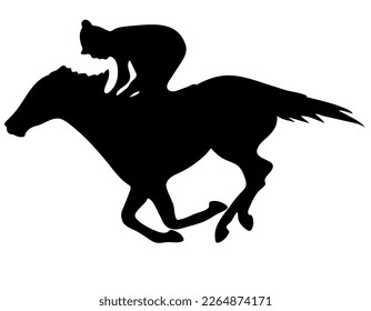 Black and white vector flat illustration: Race horse silhouette