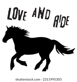Black and white vector flat illustration: race horse silhouette	