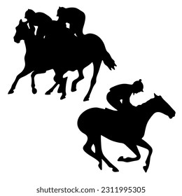 Black and white vector flat illustration: race horse silhouette	