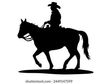 Ilustración plana de Vector blanco y negro: Silueta de caballo y jinete occidental de carreras de barriles