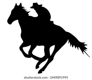 Ilustración plana de Vector blanco y negro: Silueta de caballo y jinete occidental de carreras de barriles