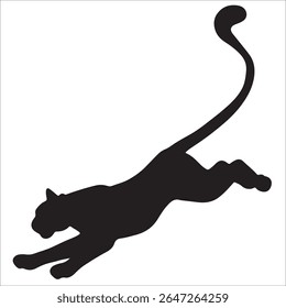 Black and white vector flat illustration: panther, cheetah or puma silhouette