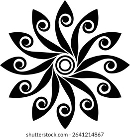 Black and white vector floral ornament with decorative swirls and leaves, perfect for vintage design or tattoo art