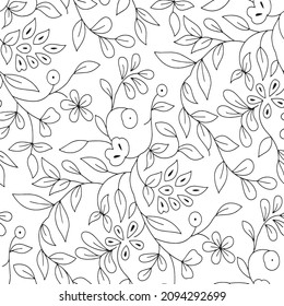 Patrón floral vector blanco y negro. Diseño de papel pintado, papel envolvente, fondo, tela. Patrón vectorial sin fisuras con flores de escalada decorativas.
