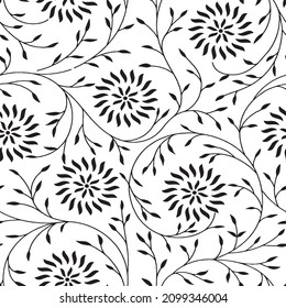 Black and white vector floral pattern. Design for wallpaper, wrapping paper, background, fabric. Vector seamless pattern with decorative climbing flowers.