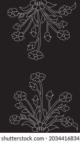 Ilustración de flores vectoriales en blanco y negro, motivo floral persa