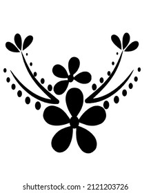 Black and white vector with flower and leaf image. Simple designs for logos, patches, tattoos, book covers, icons, symbols and more.