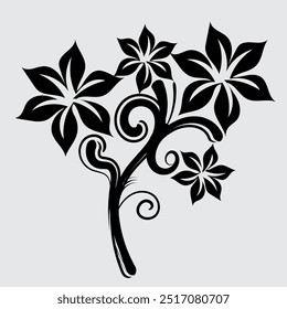 black and white vector flower stem illustration