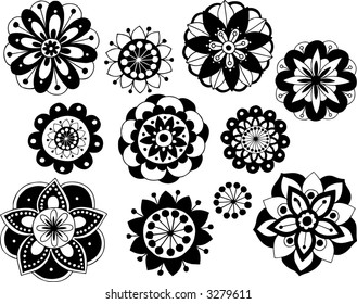 Black and White Vector Flowers Illustration