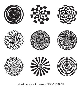 Black and white vector flowers set with nine different designs of spring and summer flowers, flat for logo ad icons.