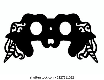 Black and white vector in the form of a unique mask. Simple designs for patches, tattoos, logos, symbols, book covers and more.