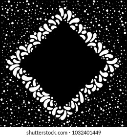 Black and white vector frame. Art graphics for Celebration decorate. Element for party, masquerade and carnival design invitation, gift card, flyer, brochure, banner, badge, icon, poster
