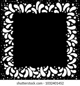 Black and white vector frame. Art graphics for Celebration decorate. Element for party, masquerade and carnival design invitation, gift card, flyer, brochure, banner, badge, icon, poster
