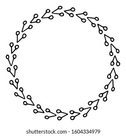 black and white vector frame in rustic style.  wreath of branches. minimalism, simplicity. Isolated on white. Floral rustic branch wreath for wedding invitation template design. Botanic