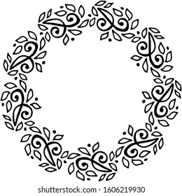 black and white vector frame in rustic style.  wreath of branches. minimalism, simplicity. Isolated on white. Floral rustic branch wreath for wedding invitation template design. Hand drawn