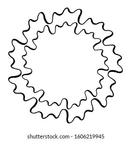 black and white vector frame in rustic style with curves, curls. Hand drawn elements. Isolated on white. Floral rustic branch wreath for wedding invitation template design. Copy space