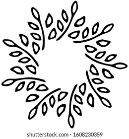 black and white vector frame in rustic style.  wreath of branches. minimalism, simplicity. Isolated on white. Floral rustic branch wreath for wedding invitation template design. Hand drawn