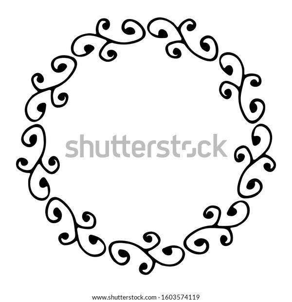 black and white vector frame in rustic style. \
wreath of branches. minimalism, simplicity. Isolated on white.\
Floral rustic branch wreath for wedding invitation template design.\
Hand drawn