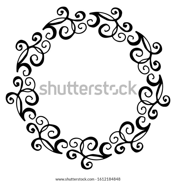 black and white vector frame in rustic style. \
wreath of branches. minimalism, simplicity. Isolated on white.\
Floral rustic branch wreath for wedding invitation template design.\
Botanic