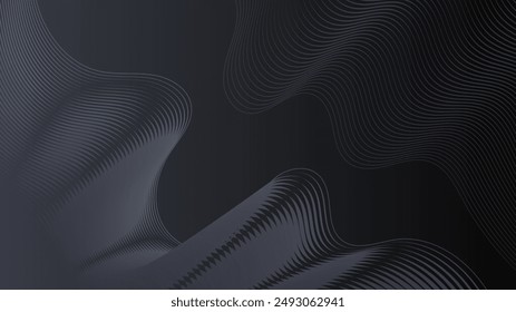Black and white vector futuristic with linear waves in glowing background