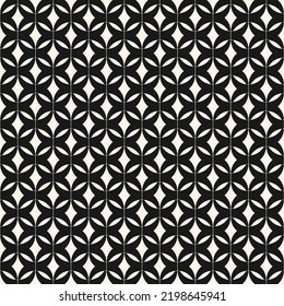 Schwarz-Weiß, geometrisches, nahtloses Muster der Vektorgrafik. Abstrakte monochrome Textur mit Gitter, Gitter, Gitter, gebogenen Formen. Stilvoll moderner geometrischer Hintergrund. Wiederholtes Dekordesign für Abdeckung, Druck