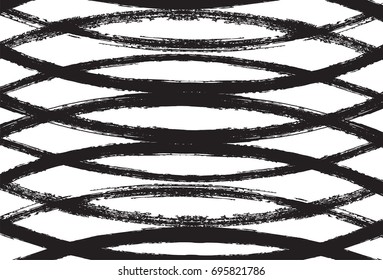 Black and white vector geometrical pattern. Trendy hipster textile background. Retro vintage fabric stripy design. Grey scale paintbrush ink strokes. Funky graffiti painted pattern. Bent lines pattern