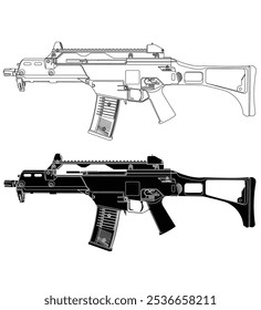Fusil de asalto alemán de versión corta de Vector blanco y negro