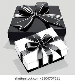 caja de regalo vectorial en blanco y negro con flores