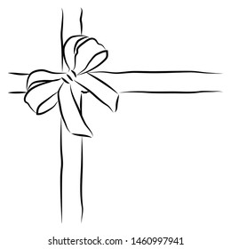 black and white vector gift, ribbon, bow art icon illustration