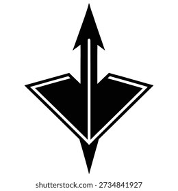 A black and white vector graphic of an arrow splitting into two paths, representing choice, direction, or divergence.