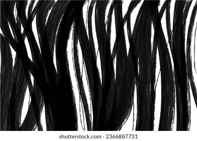 Black and white vector graphic background drawn by hand with a brush. Wavy brush strokes on a white background. Interior graphics poster for the design of an apartment cafe. Abstract art zebra print