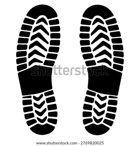 A black and white vector graphic of a boot sole imprint, showing the tread pattern. Isolated on white background.