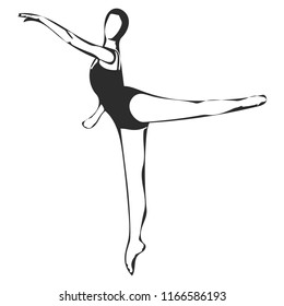 Black and white vector graphic of female ballerina in arabesque.