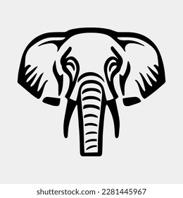 black and white vector graphic illustration of a elephant head