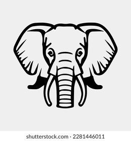 black and white vector graphic illustration of a elephant head