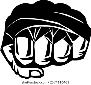 Black and white vector graphic of a powerful fist ready to strike, perfect for MMA, boxing, and martial arts designs.