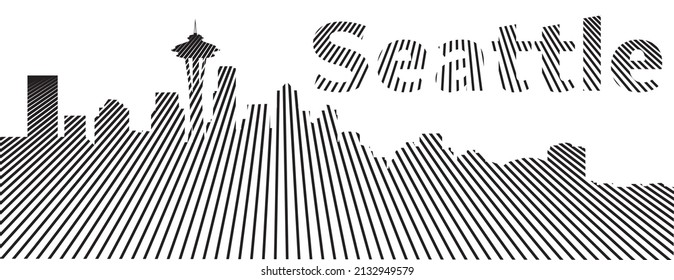 black and white vector graphic of Seattle Washington skyline