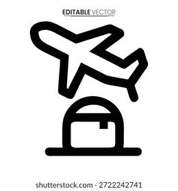 Gráfico de Vector en blanco y negro que muestra un avión que transporta un paquete o caja.