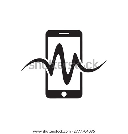A black and white vector graphic of a smartphone with a waveform emanating from its screen, symbolizing digital signal or mobile communication.