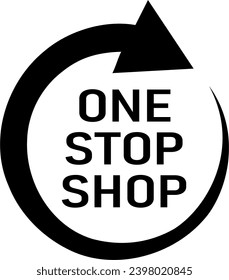 Black and white vector graphic of a spiraling arrow with a message of One Stop Shop in the centre. Could be used for a service company company.