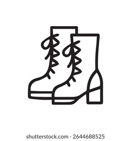 Black and white vector graphic of stylish lace up boots perfect for fashion illustrations and designs ideal for footwear related content.