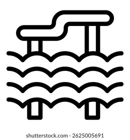 Schwarz-weiße Vektorgrafik eines Schwimmbeckensymbols mit Wellen und Leiter
